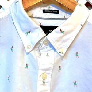 Hula girl American Eagle button down collared white long sleeve shirt medium